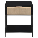 Amherst 1-drawer Radio Weave Cane Metal Bedside Table Black - 930235