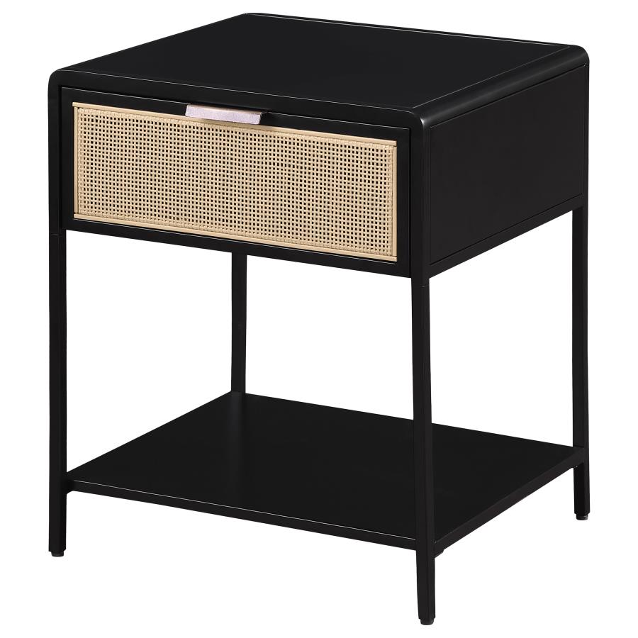 Amherst 1-drawer Radio Weave Cane Metal Bedside Table Black - 930235