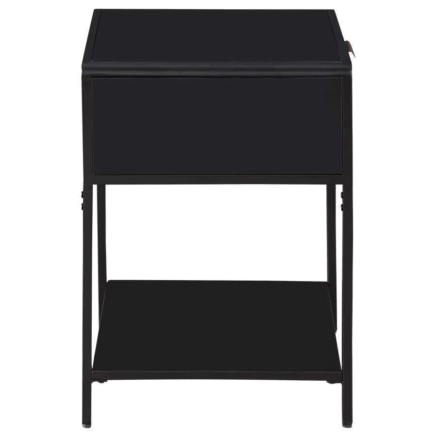 Amherst 1-drawer Radio Weave Cane Metal Bedside Table Black - 930235