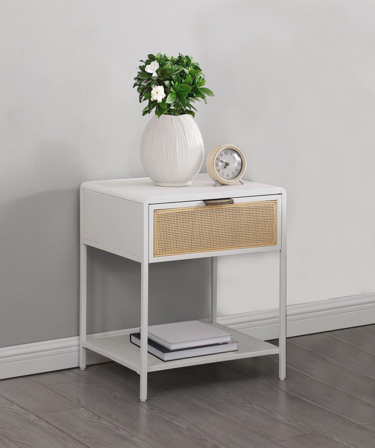 Amherst 1-drawer Radio Weave Cane Metal Bedside Table White - 930236