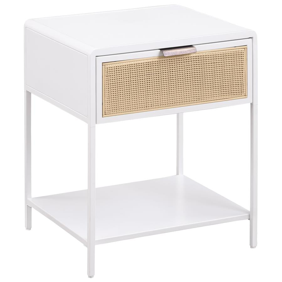 Amherst 1-drawer Radio Weave Cane Metal Bedside Table White - 930236