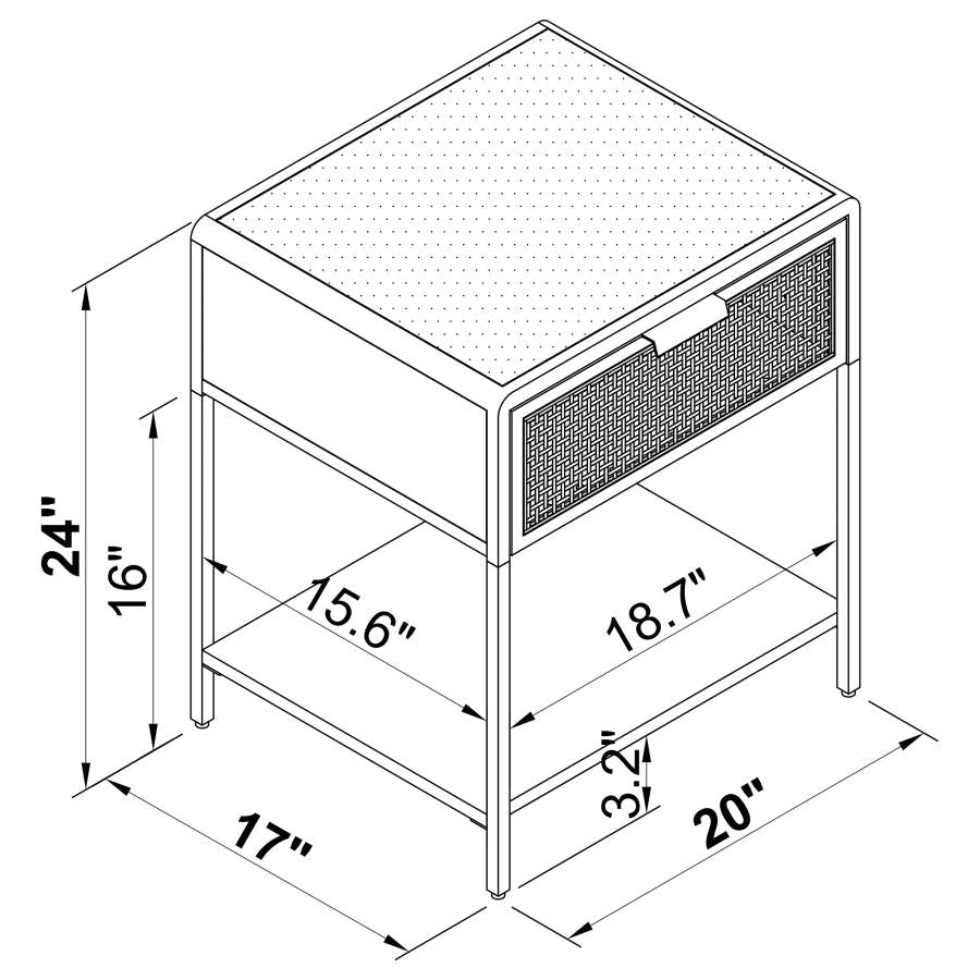 Amherst 1-drawer Radio Weave Cane Metal Bedside Table White - 930236