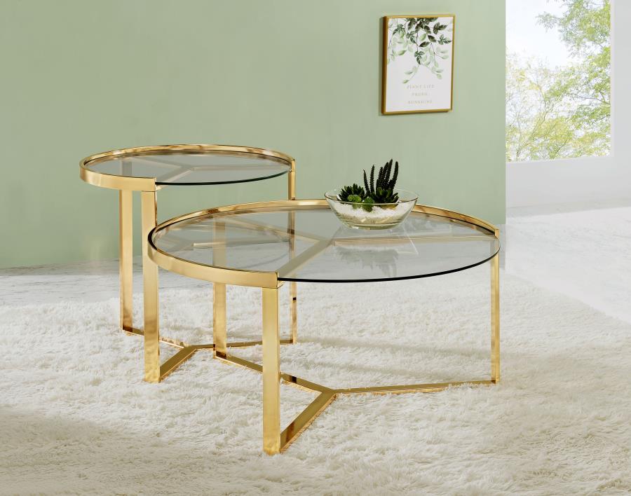 Delia 2-Piece Round Glass Top Nesting Coffee Table Gold - 930251