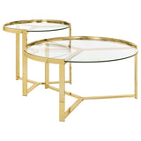 Delia 2-Piece Round Glass Top Nesting Coffee Table Gold - 930251