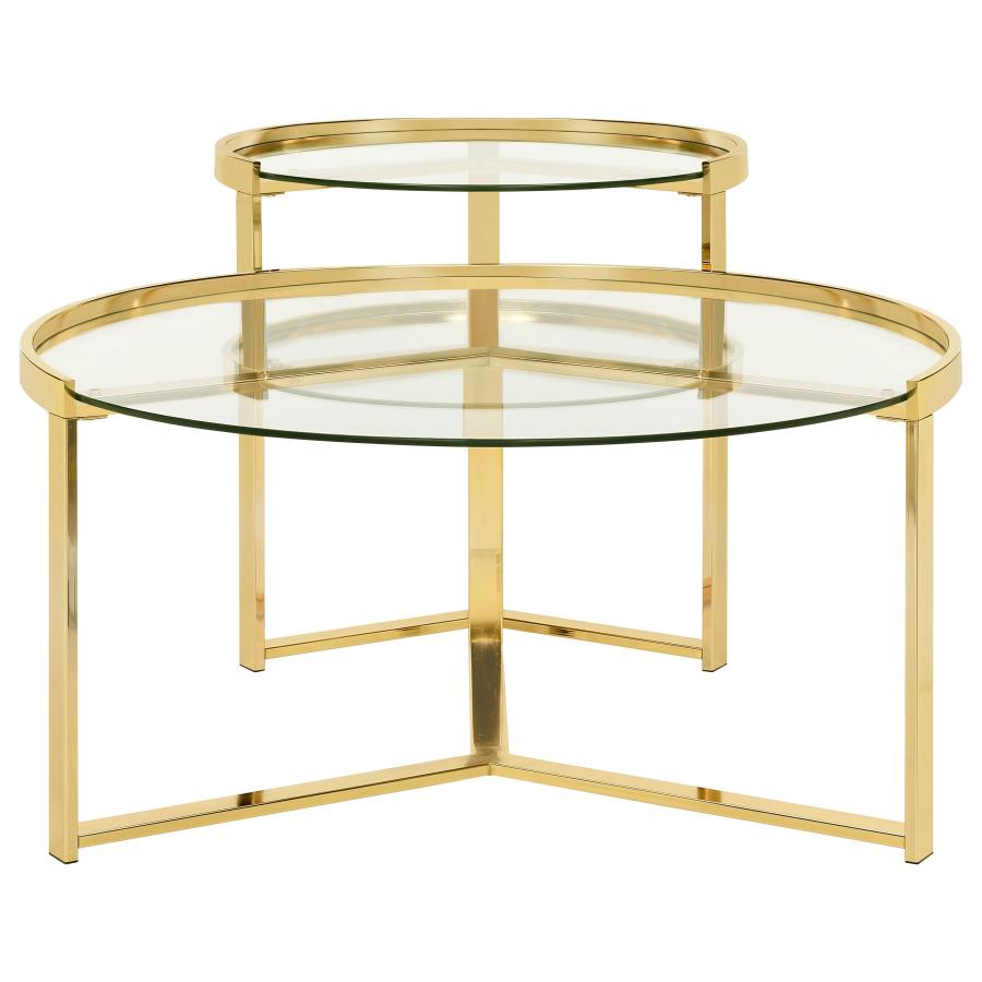 Delia 2-Piece Round Glass Top Nesting Coffee Table Gold - 930251