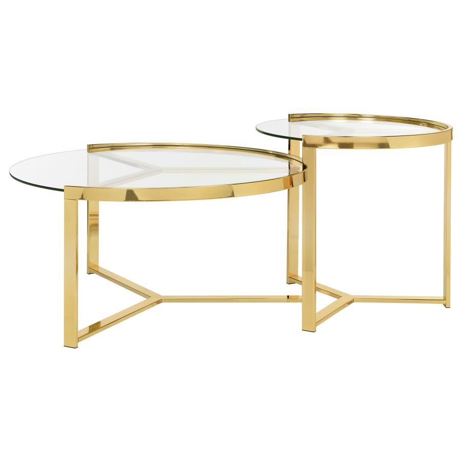 Delia 2-Piece Round Glass Top Nesting Coffee Table Gold - 930251