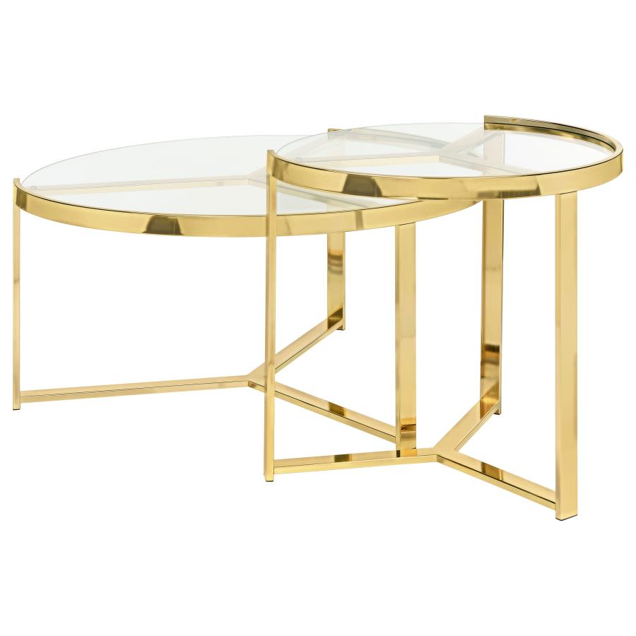 Delia 2-Piece Round Glass Top Nesting Coffee Table Gold - 930251