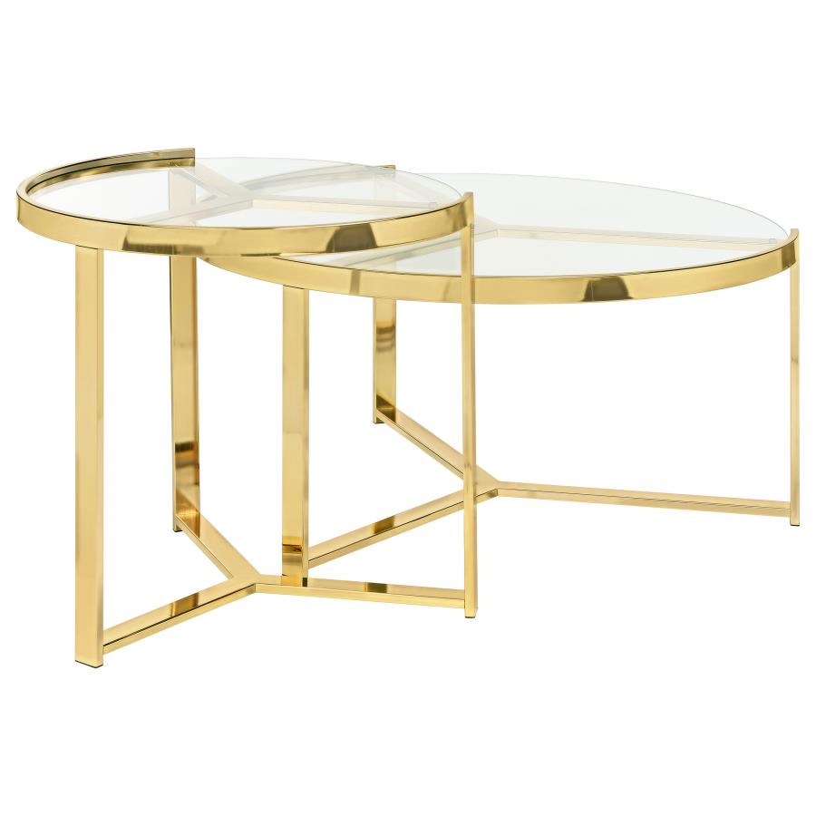 Delia 2-Piece Round Glass Top Nesting Coffee Table Gold - 930251