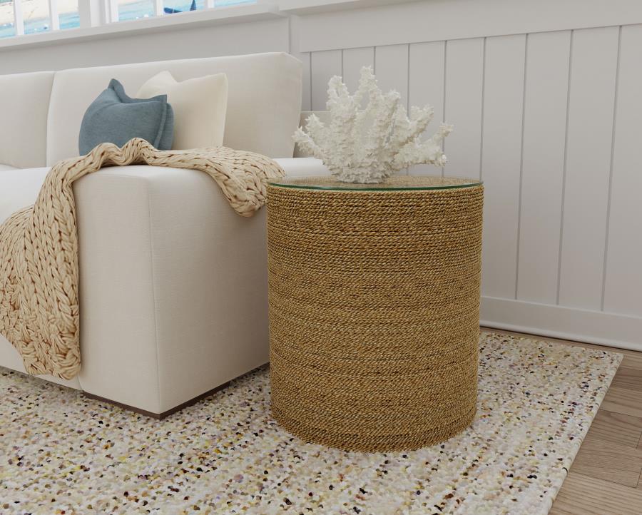 Halden Round Woven Seagrass Accent Side Table Light Brown - 930270
