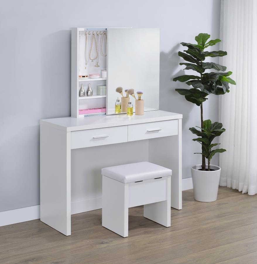 Bunbury Makeup Vanity Table Set Storage Mirror and Stool White - 930280