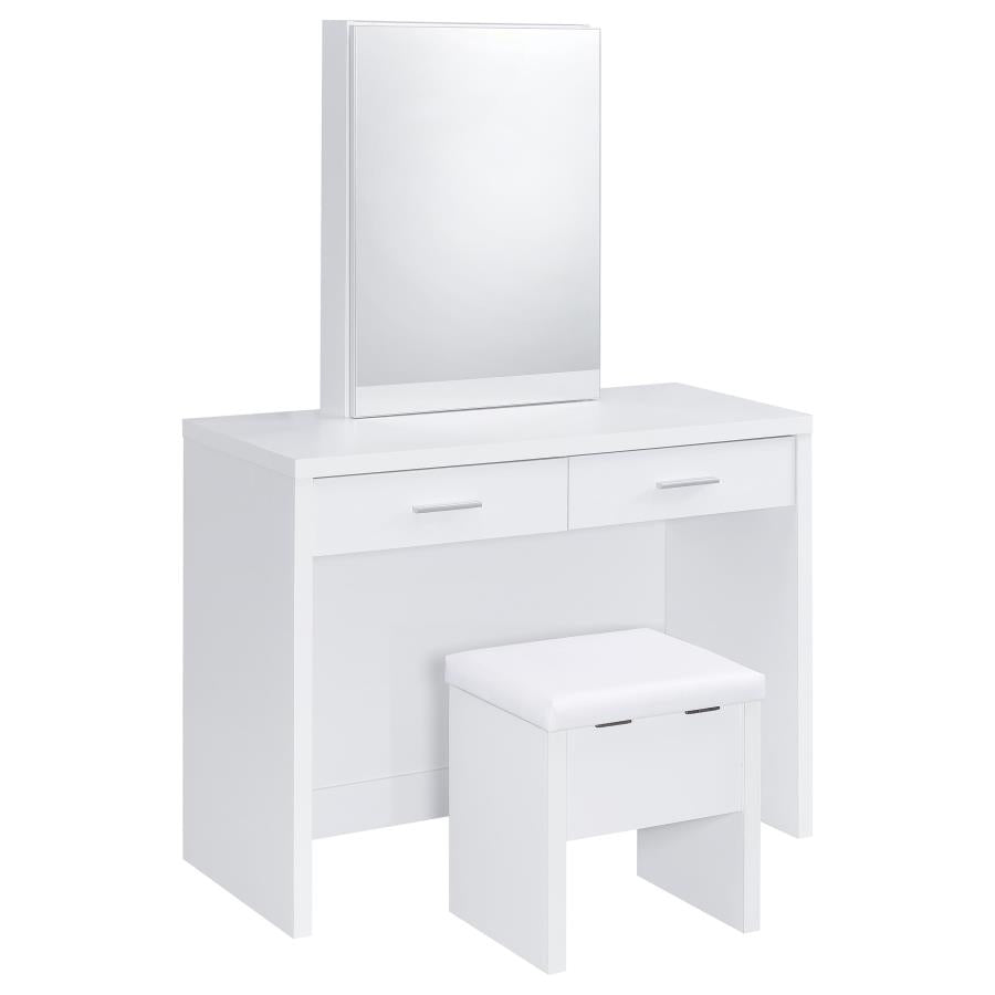 Bunbury Makeup Vanity Table Set Storage Mirror and Stool White - 930280