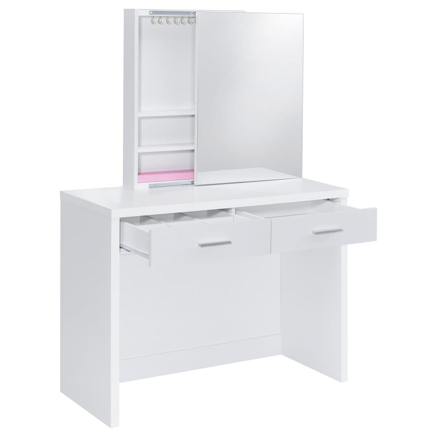 Bunbury Makeup Vanity Table Set Storage Mirror and Stool White - 930280