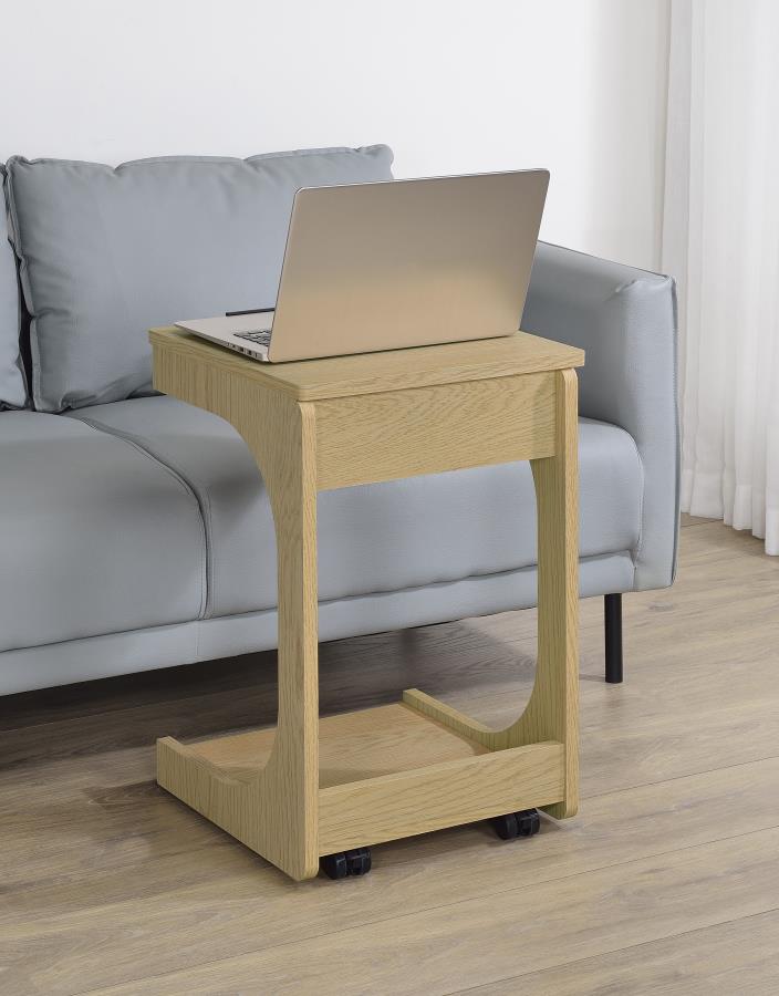 Ralston C-Shaped Lift-Top Sofa Side Table With Casters Light Oak - 930291