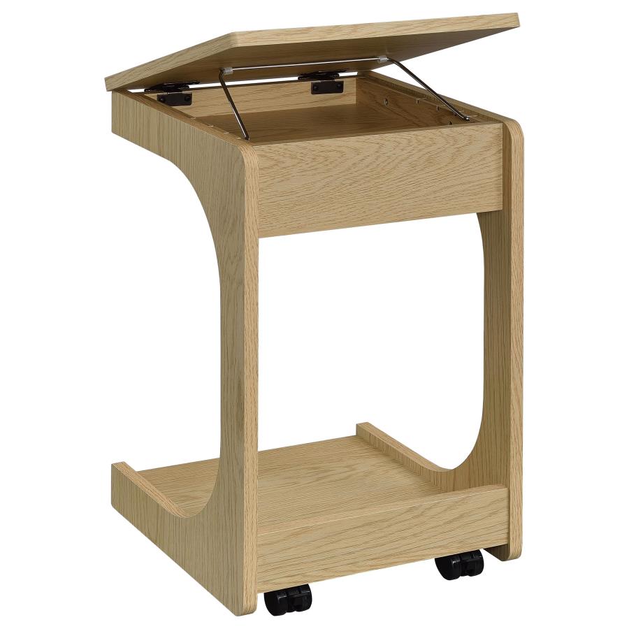Ralston C-Shaped Lift-Top Sofa Side Table With Casters Light Oak - 930291