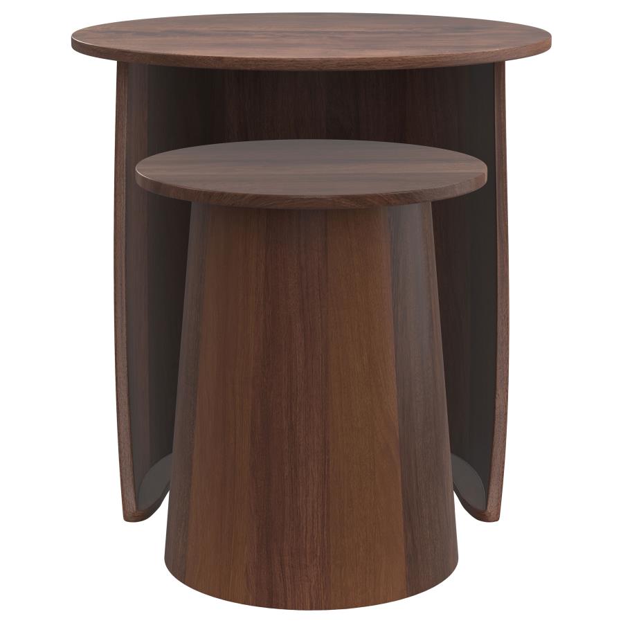 Yency 2-piece Round Mango Wood Nesting Table Set Dark Brown Mango - 930330