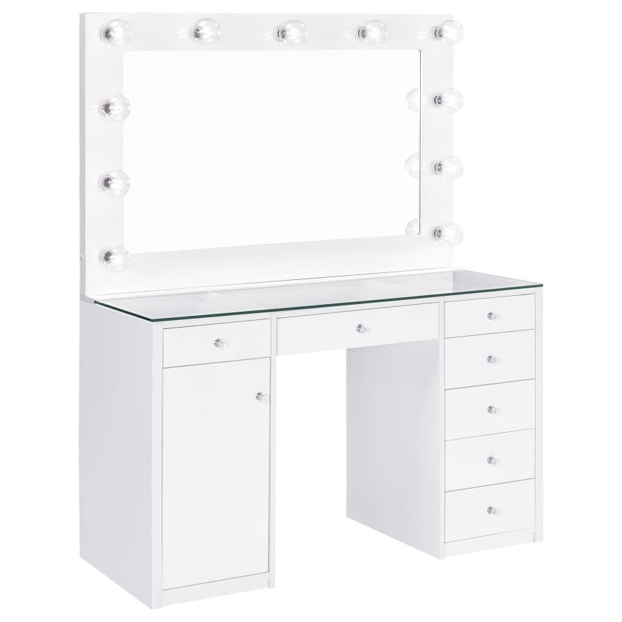 Acena 7-drawer Vanity Set with Lighting White High Gloss - 931143