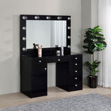 Acena 7-drawer Vanity Set with Lighting Black High Gloss - 931144
