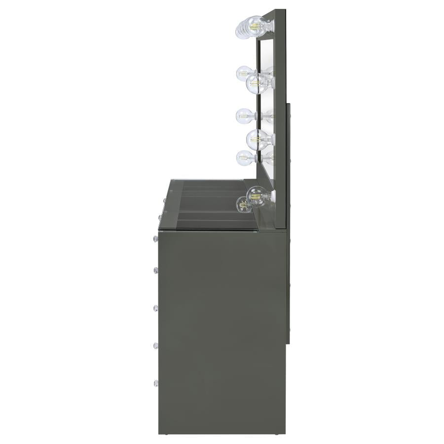 Acena 7-drawer Vanity Set with Lighting Grey High Gloss - 931145