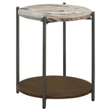 Noemie Round Marble Top Accent Side Table White and Gunmetal - 931204