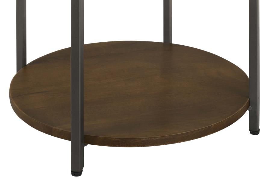 Noemie Round Marble Top Accent Side Table White and Gunmetal - 931204