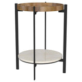 Adhvik Round End Side Table Marble Shelf Natural and Black - 931218