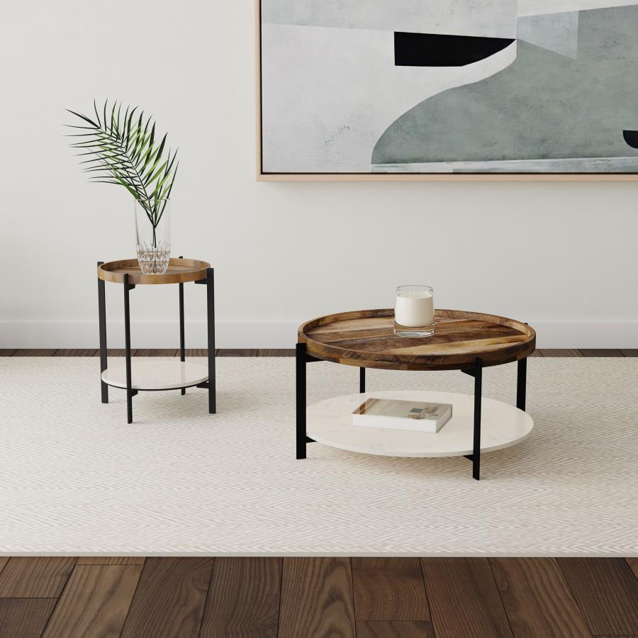 Adhvik Round End Side Table Marble Shelf Natural and Black - 931218