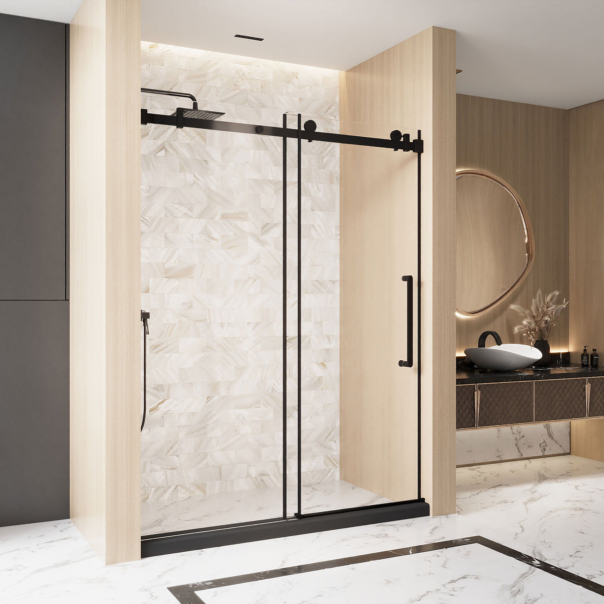 Frameless Single Sliding Shower Door, Square Tube Track