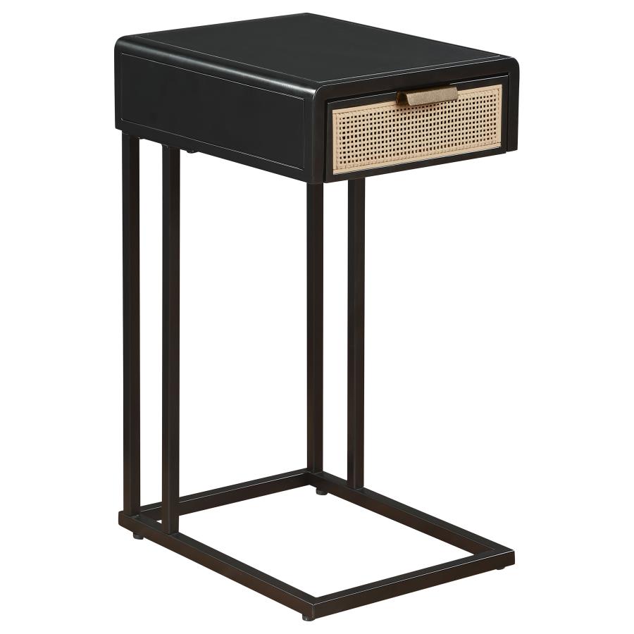 Amherst 1-drawer Radio Weave Cane Metal Side Table Black - 931631