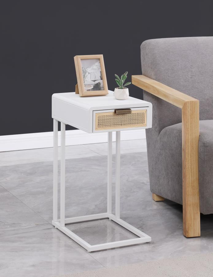 Amherst 1-drawer Radio Weave Cane Metal Side Table White - 931632
