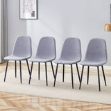Luxury Simple Chair Linen Cotton High Resilience Dining Chair With Black Metal Legs (Set of 4) - Light Gray