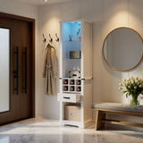 Pantry Cabinet With LED Lights, Wine Rack, Tempered Glass Shelves, And Barn Door Design - White