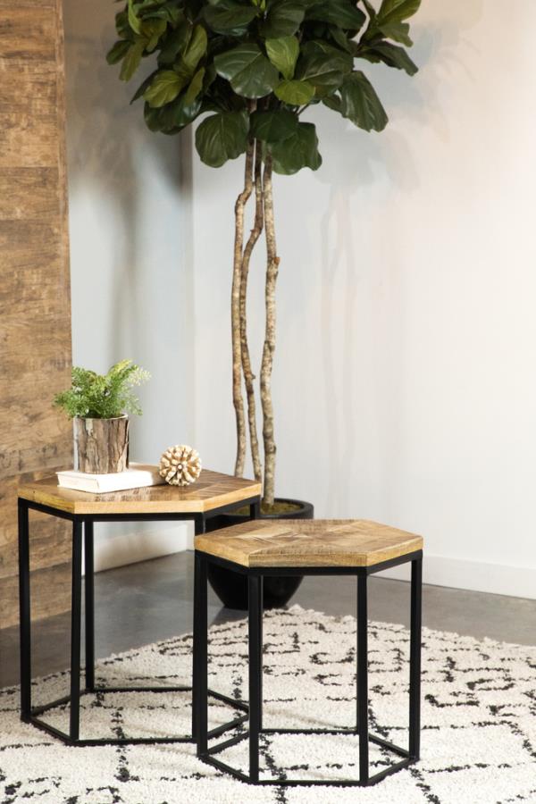 Adger 2-piece Hexagonal Nesting Tables Natural and Black - 935844