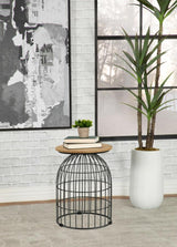 Bernardo Round Wire Frame Side Table Natural and Gunmetal - 935860