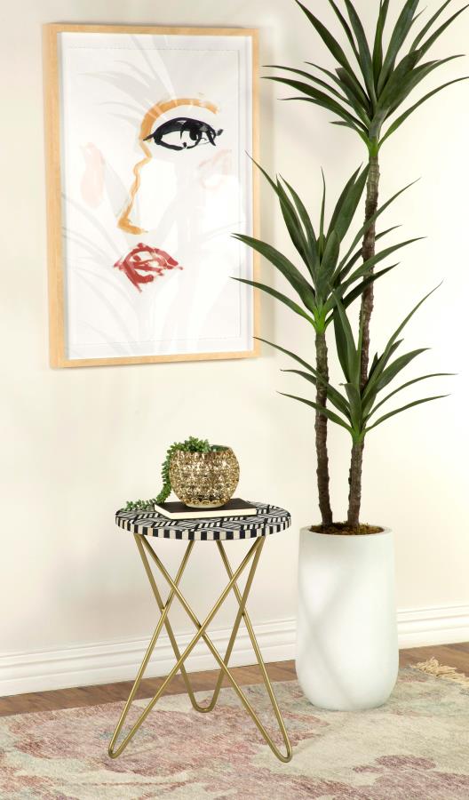 Xenia Round Bone Inlay Accent Side Table White and Gold - 935878