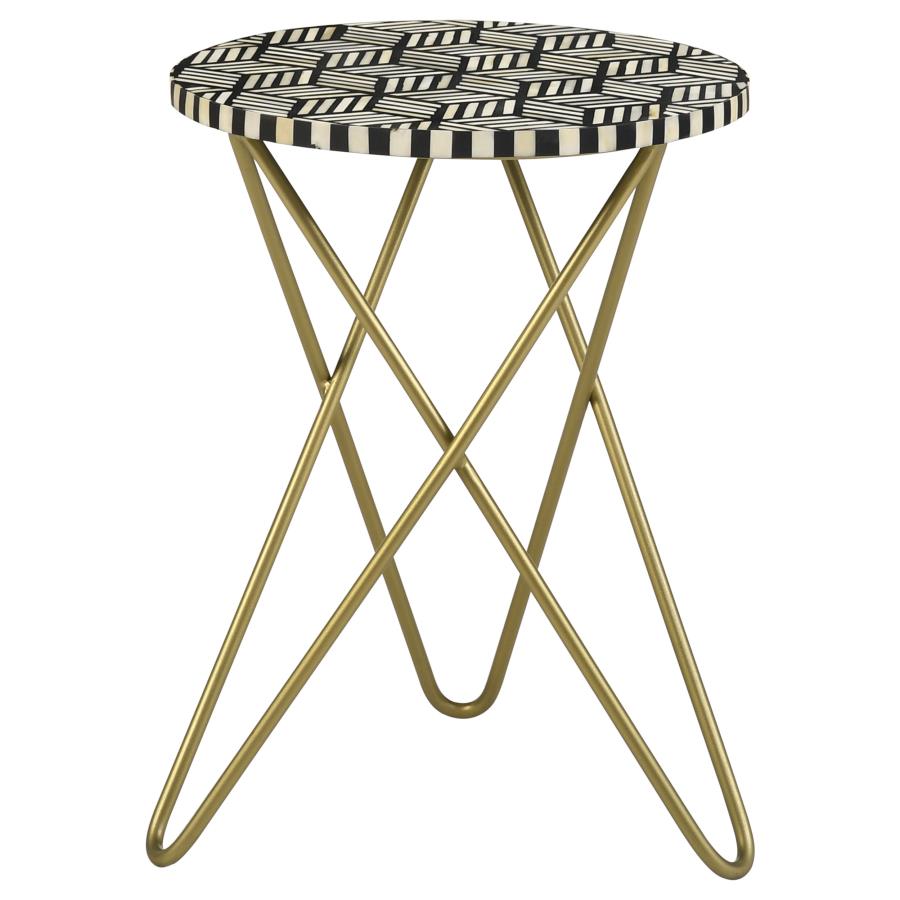Xenia Round Bone Inlay Accent Side Table White and Gold - 935878