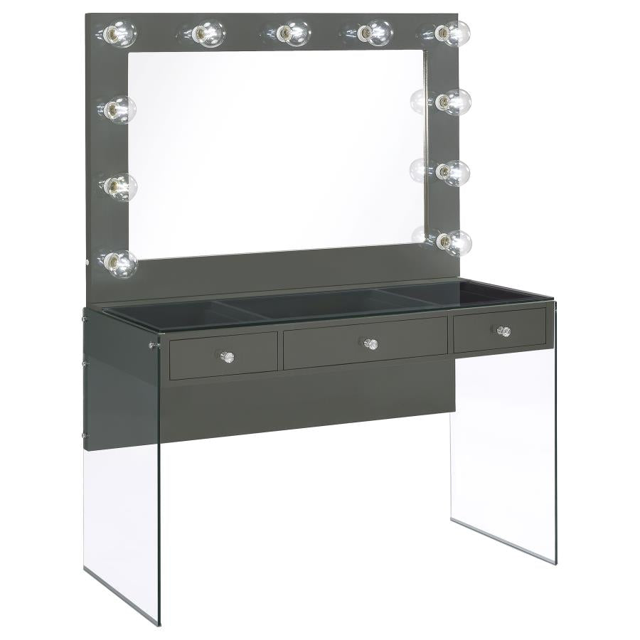 Afshan 3-drawer Vanity Set with Lighting Grey High Gloss - 935923