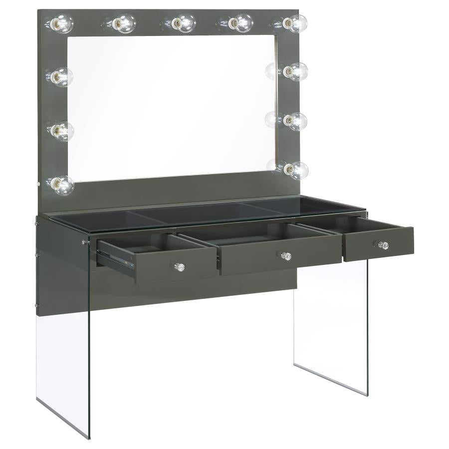 Afshan 3-drawer Vanity Set with Lighting Grey High Gloss - 935923