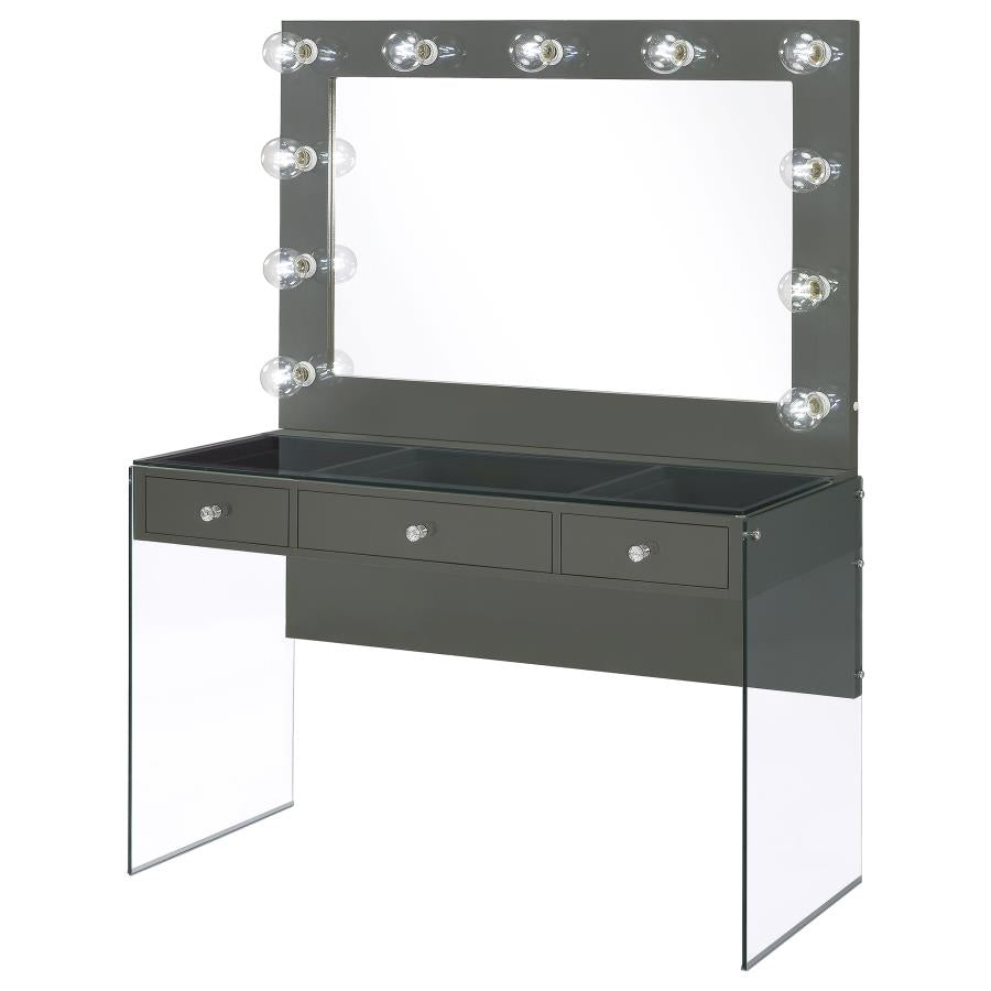 Afshan 3-drawer Vanity Set with Lighting Grey High Gloss - 935923