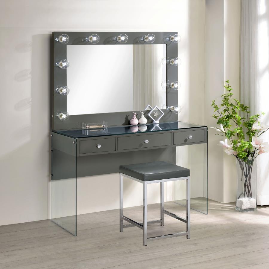 Afshan Upholstered Square Padded Vanity Stool Chrome - 935924