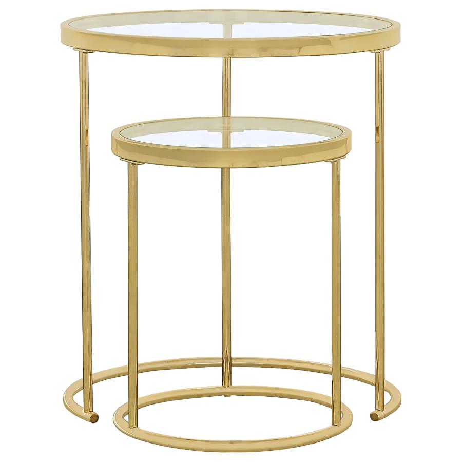 Maylin 2-piece Round Glass Top Nesting Table Set Gold - 935936