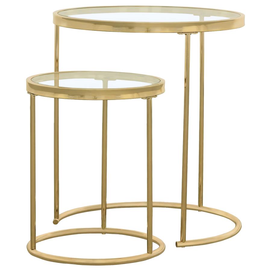 Maylin 2-piece Round Glass Top Nesting Table Set Gold - 935936