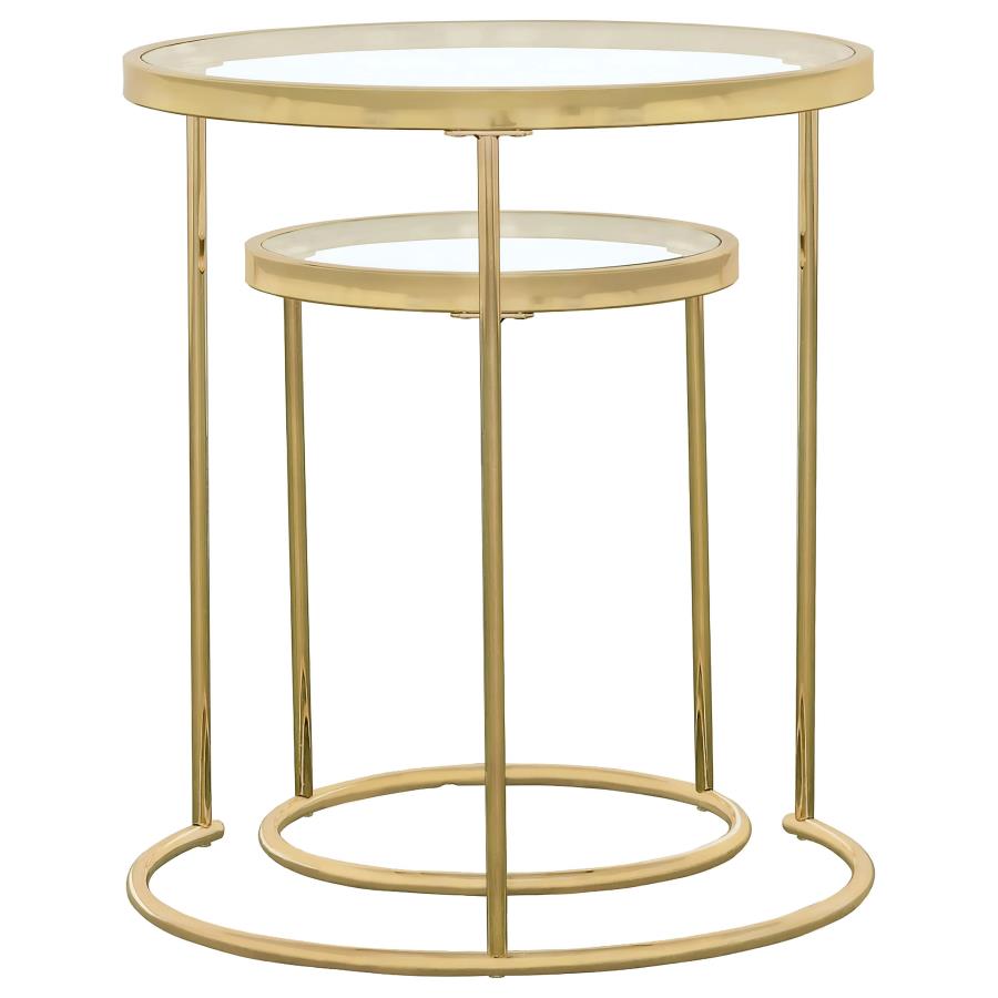Maylin 2-piece Round Glass Top Nesting Table Set Gold - 935936