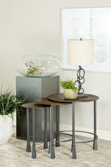 Deja 3-piece Round Nesting Table Set Natural and Gunmetal - 935971