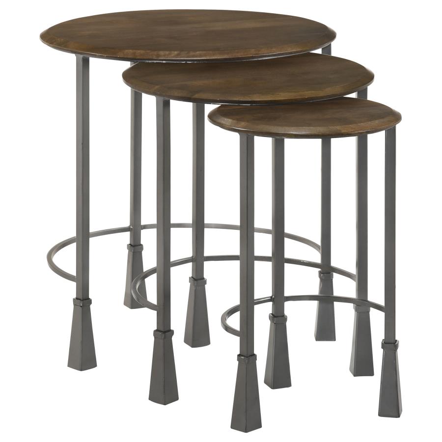 Deja 3-piece Round Nesting Table Set Natural and Gunmetal - 935971