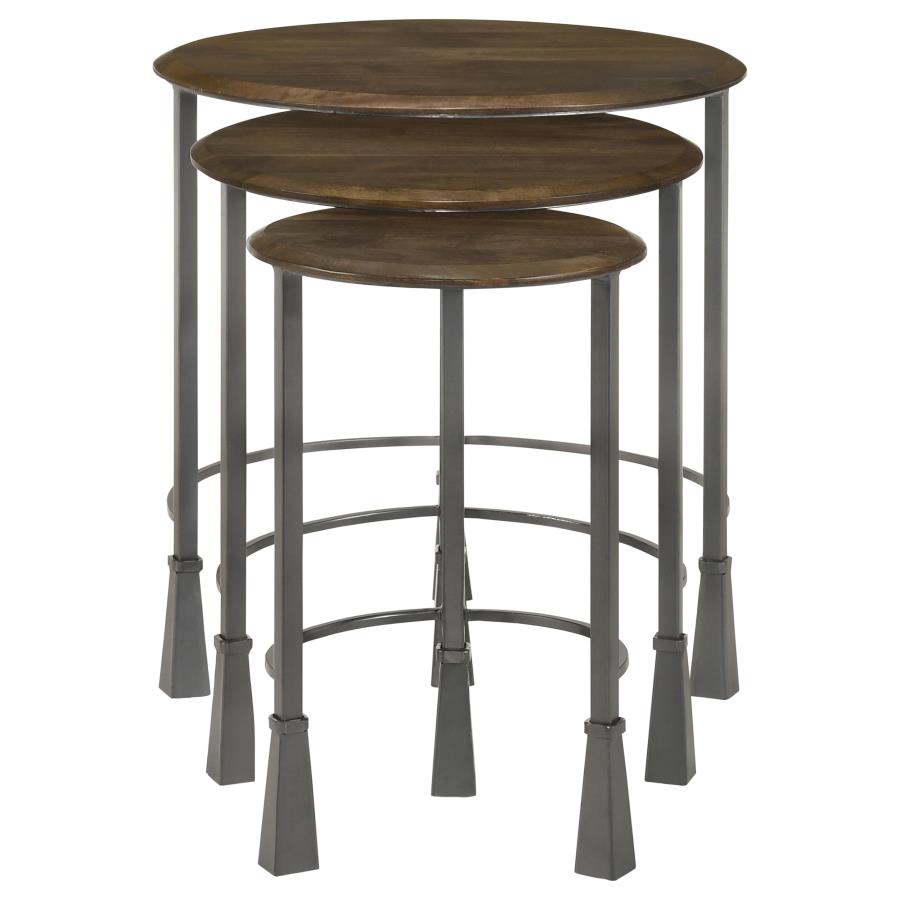 Deja 3-piece Round Nesting Table Set Natural and Gunmetal - 935971