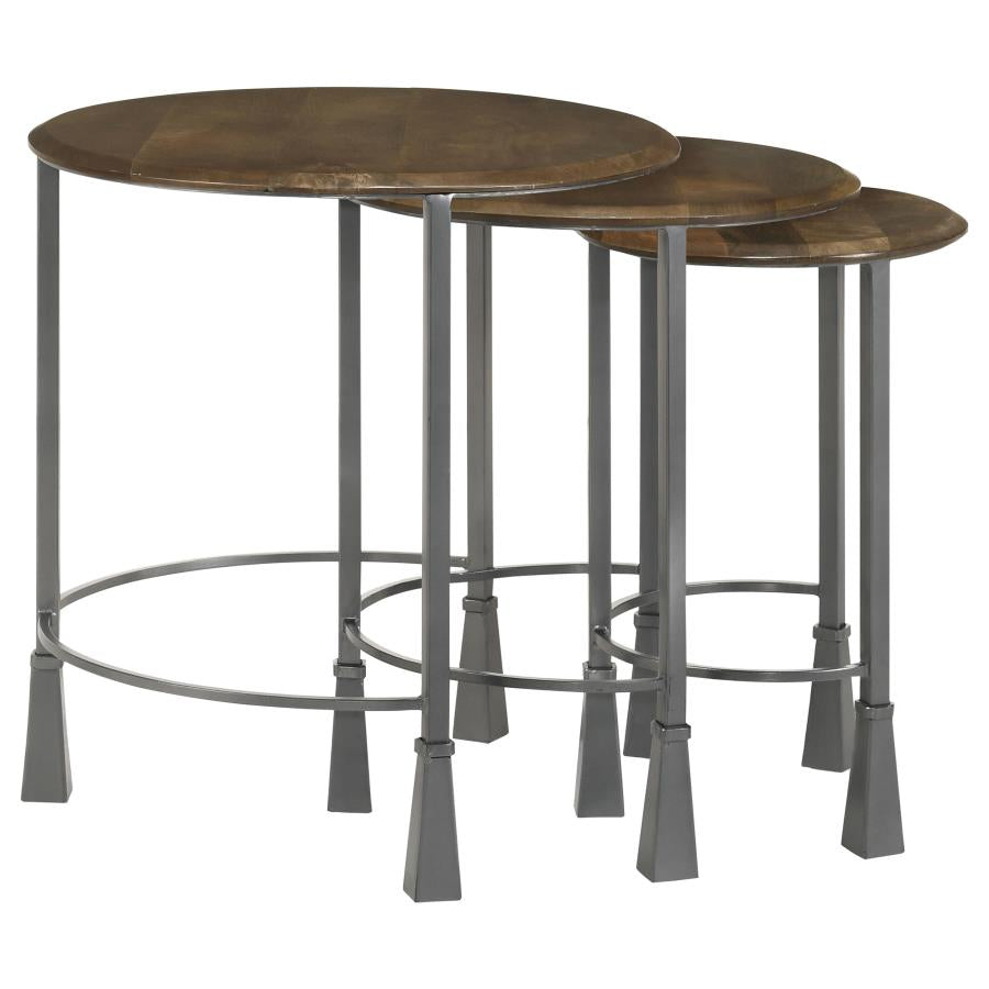Deja 3-piece Round Nesting Table Set Natural and Gunmetal - 935971