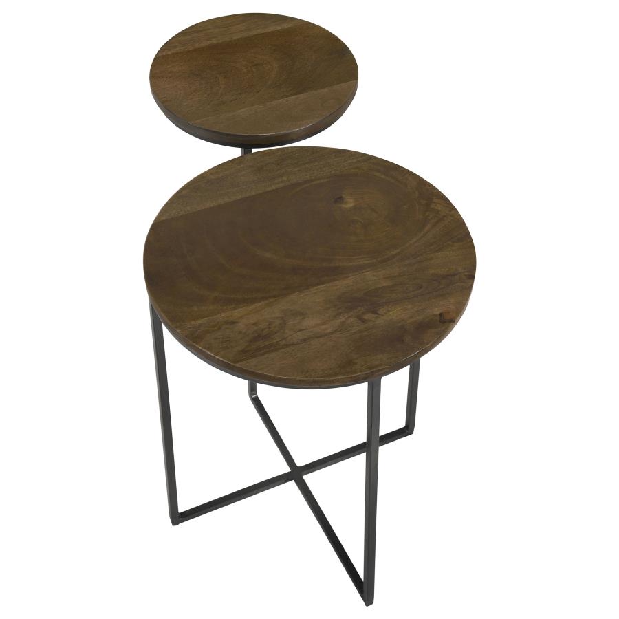 Yael Round Mango Wood Accent Side Table Natural and Gunmetal - 935980
