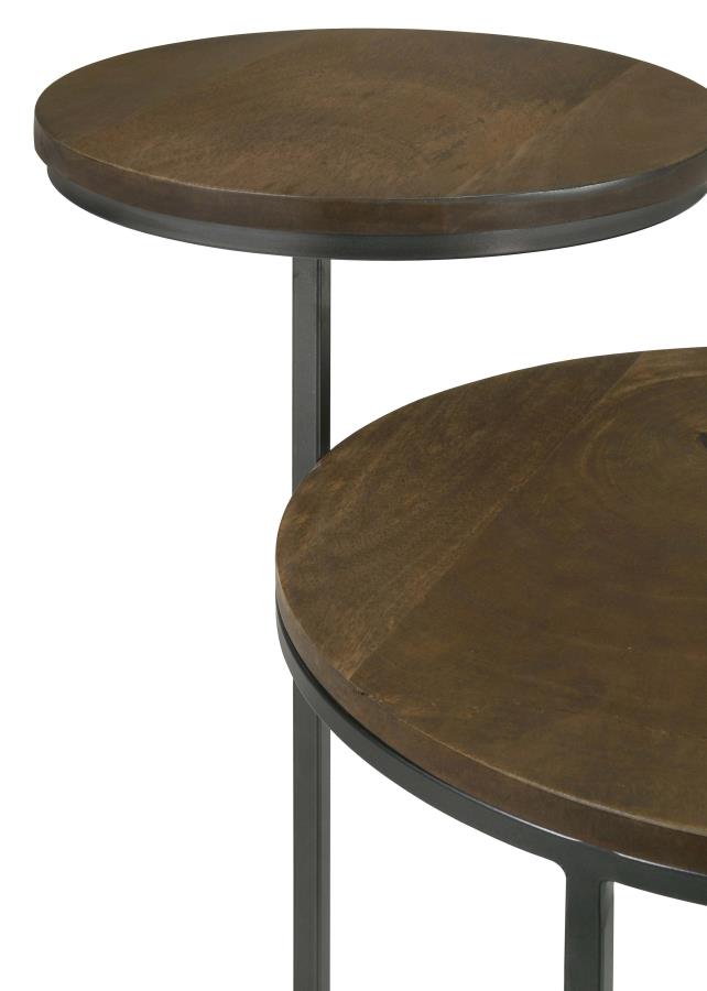 Yael Round Mango Wood Accent Side Table Natural and Gunmetal - 935980