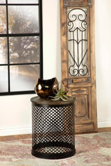 Aurora Round Drum Base Accent Side Table Natural and Black - 935990
