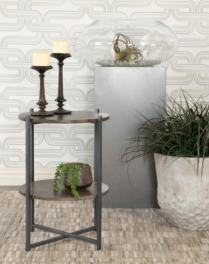 Axel Round Accent Table with Open Shelf Natural and Gunmetal - 935993